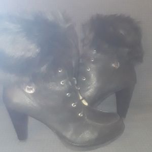 Michael Kors Black Ankle Boots with Fur Trim